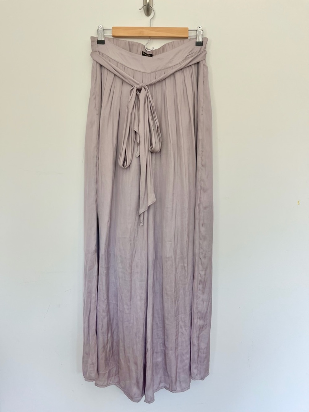 Massimo Dutti Lilac Purple Wide Leg Tie-Waist Silky Elastic Pants Portugal Sz 8